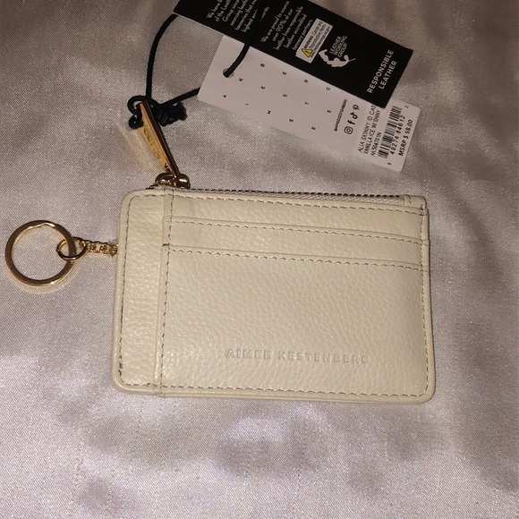 Aimee Kestenberg Alia Leather Skinny ID Case Vanilla Ice Shiny Gold Hardware NWT - Picture 1 of 15